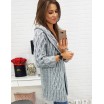 Trendy dlouhý pletený svetr dámský rovného střihu v šedé barvě s kapucí
