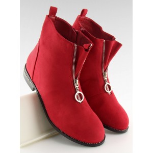 Dámské kotníkové boty v červené barvě se zapínáním na zip