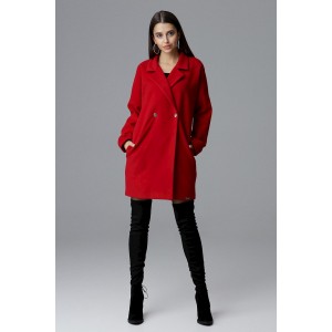 Stylový dámský červený kabát sakového střihu s trendy zapínáním