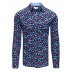 Tmavě modrá pánská košile s výraznými vzory květin v slim fit střihu