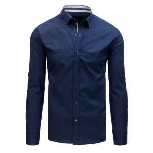 Modrá pánská košile slim fit s decentním matným bílým vzorem