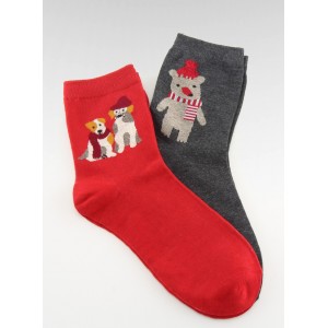Dámské vánoční ponožky červené a šedé barvy