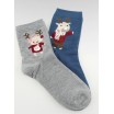 Šedé a modré dámské ponožky s motivem vánočního soba