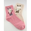 Barevné dámské ponožky růžové a béžové barvy s motivem soba