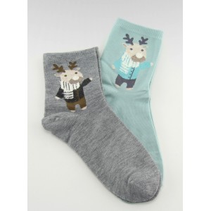 Vánoční ponožky pro páry v tyrkysové a šedé barvě s motivem soba