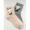 Šedé a béžové dámské ponožky s vánočním sobem