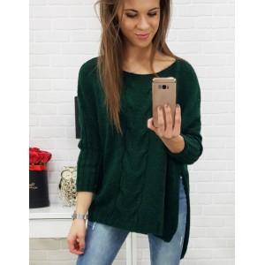 Smaragdově zelený dámský pletený svetr v trendy oversize střihu