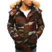 Krátká pánská zimní bunda v army stylu a bohatou kožešinovou kapucí