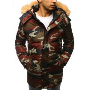 Pánská zimní bunda v army stylu s bohatou odnímatelnou kapucí