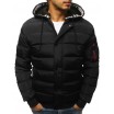 Černá prošívaná zimní pánská bunda s trendy vzorovanou kapucí