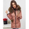 Trendy prošívaná dámská růžová zimní bunda se zapínáním na zip