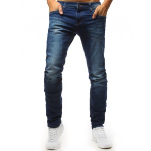 Klasické pánské modré jeansy na zip zúženého střihu