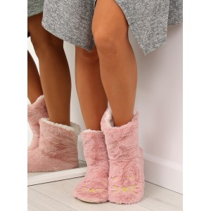 Růžové dámské teplé pantofle s dětským motivem spící kočičky