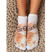 Bílé dámské kotníkové ponožky s motivem kočky s brýlemi