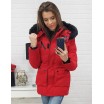 Sportovní dámská červená zimní bunda s bohatou kožešinovou kapucí