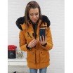 Prošívaná dámská hořčicová zimní bunda s odnímatelnou kapucí