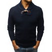 Moderní pánský pletený svetr v tmavě-modré barvě s hrubým límcem