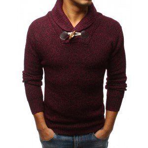 Pánský bordový svetr přes hlavu se zapínáním na jeden knoflík