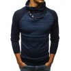 Trendy modrý pánský svetr s vysokým límcem a zapínáním na knoflíky