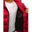 Pánská červená zimní bunda s kožešinou a zapínáním na knoflíky a zip