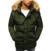 Zelená prošívaná pánská bunda na zimu se zapínáním na zip a knoflíky