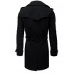 Elegantní černý pánský kabát s páskem a na dvouřadé zapínání