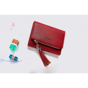 Červená dámská malá peněženka s ozdobným střapcem