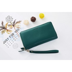 Stylová velká zelená dámská peněženka na zip s ozdobnou ručkou
