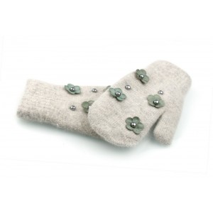 Dámské rukavice v šedé barvě s motivem perel a květin
