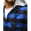 Stylová pánská modrá károvaná košile s odnímatelnou šedou kapucí