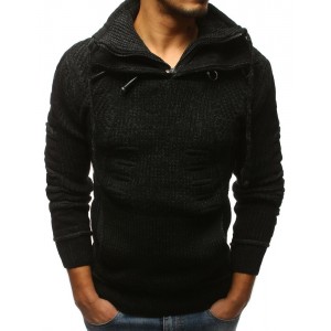 Pletený svetr černé barvy s límcem