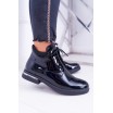 Stylové dámské černé lakované kotníkové boty s kamínky