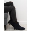 Tmavě-modré kotníkové zimní boty s trendy kamínkovým podpatkem